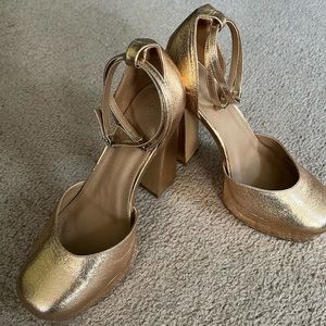 ASOS DESIGN Wide Fit Priority platform high heeled shoes in rose gold